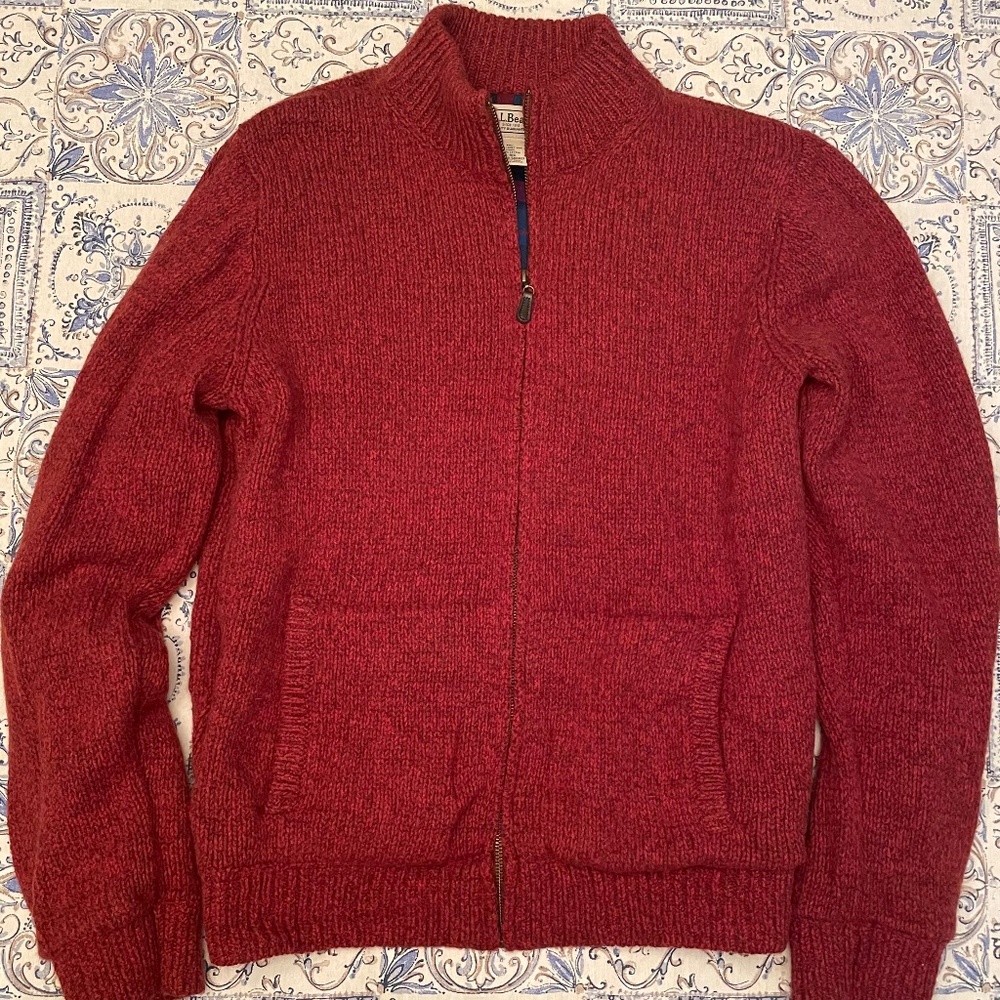 LL.Bean Men's L.L.Bean Classic Ragg Wool Sweater Full-Zip Flannel-Lined